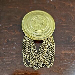 Vintage Gold Brooch With Chain